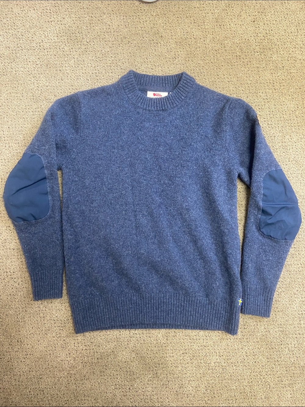 Fjallraven Men's Navy Crewneck Sweater with Contrasting Elbow Patches